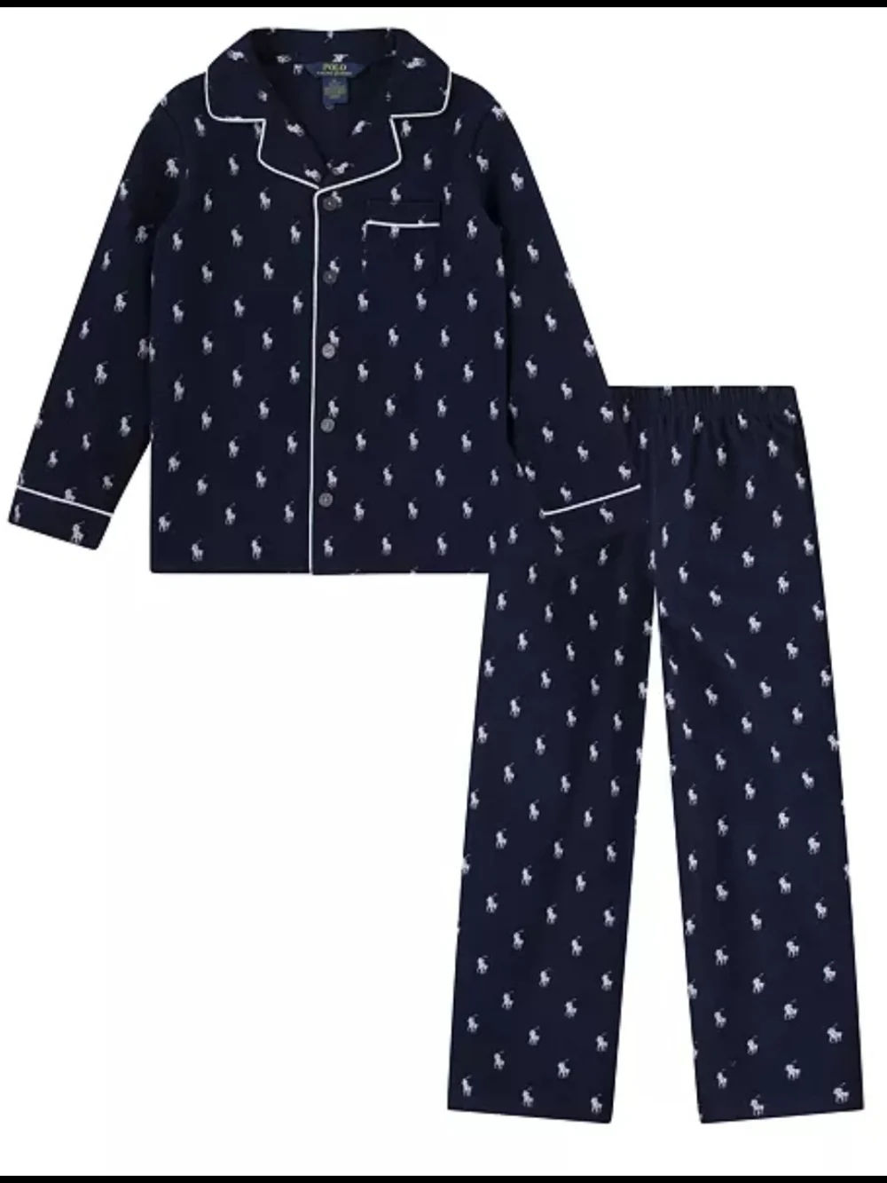 Polo Ralph Lauren Boys 7 2-Piece Woven Long-Sleeve Top and Pant Pajama Set Navy